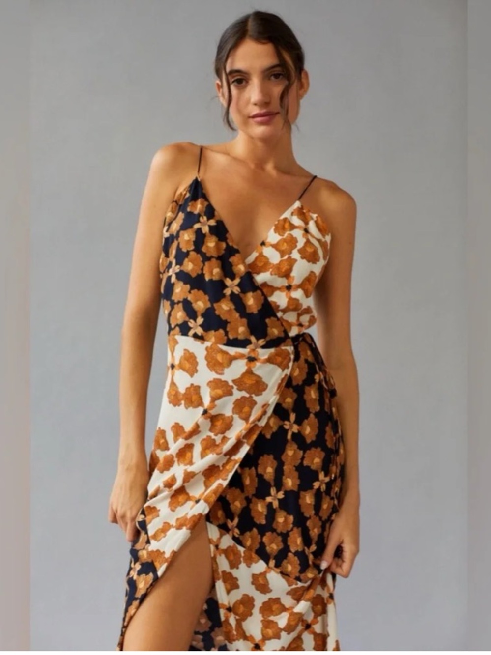 MINKPINK Two-Tone Floral Wrap Cami Dress